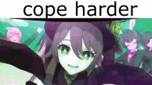 a picture of a girl with the words cope harder on top of her