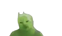a green frog is waving at the camera
