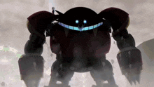 a cartoon robot with blue eyes and a big smile