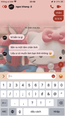 a phone screen with a hello kitty and a spider-man on it