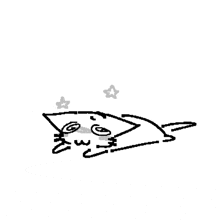 a black and white drawing of a shark laying on its back with stars coming out of its eyes .