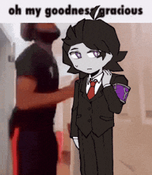 a cartoon of a man in a suit and tie with the words oh my goodness gracious on the bottom