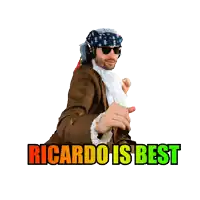 a man with a bandana on his head and the words ricardo is best on the bottom