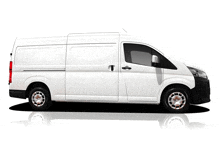 a white van is parked on a white surface with a reflection