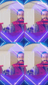 a collage of four pictures of a man with the name sasr meget on the bottom