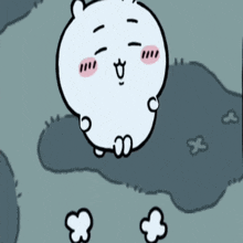 a cartoon character is sitting on the ground in a puddle with a smiley face .