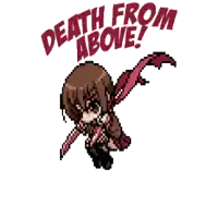 a pixel art of a girl holding a sword and the words death from above