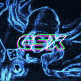 a blurry image of a person with the word ask written in pink and green