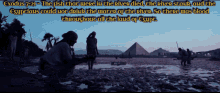 a picture of a river with a pyramid in the background