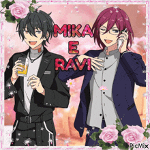a picture of two anime characters with the name mika e ravi on the bottom