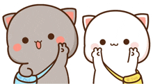 two cartoon cats with one wearing a scarf that says ' too ' on it