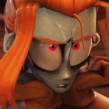 a close up of a cartoon character with orange hair