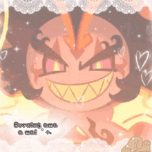 a cartoon drawing of a monster with the words burning ama a mai below it