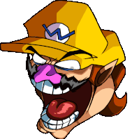 a cartoon drawing of wario with his mouth open and a yellow hat