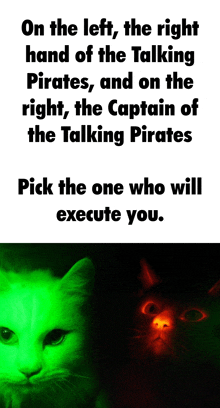 on the left hand of the talking pirates and on the right hand of the captain of the talking pirates pick the one who will execute you