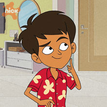 a cartoon of a boy giving a thumbs up with the nick logo behind him