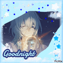 a picture of a girl with the words goodnight written on it