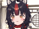 a close up of a anime girl with black hair