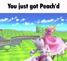 a video game scene with the words you just got peach 'd at the top