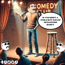 a cartoon of a man giving a speech at a comedy show