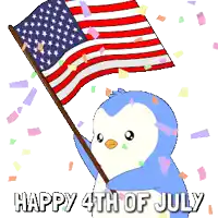 a penguin holding an american flag with the words happy 4th of july written below it