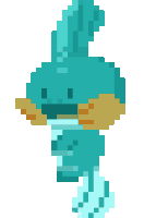 a pixel art drawing of a blue jellyfish