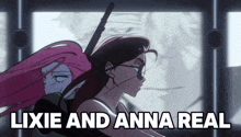 a cartoon of lixie and anna real with two women