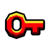 a red and yellow key with the letter o in the center