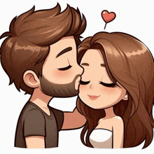 a man with a beard kisses a woman on the forehead