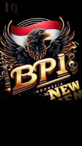 a logo for bpi indonesia with an eagle and guitar
