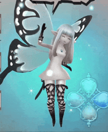 a cartoon character with a butterfly wing is flying in the air