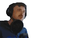 a pixelated image of a man with headphones on
