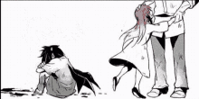 a group of anime characters are standing next to each other and holding hands .