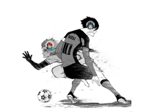 a black and white drawing of a soccer player with the name rin on the back