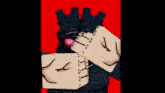 a cartoon character with a red background covering his face with his hands