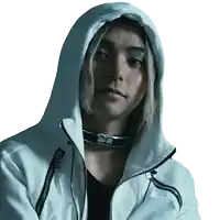 a man wearing a white jacket with a hood