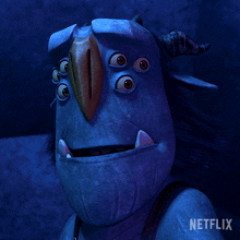 a close up of a cartoon character with a netflix logo behind him