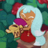 a cartoon character is holding a watering can in her hand .