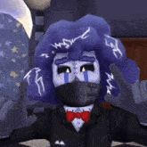 a cartoon character wearing a mask and a tuxedo