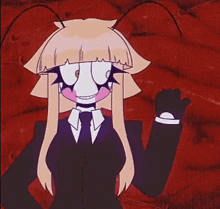 a cartoon character wearing a suit and tie is smiling