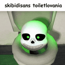 a picture of a skeleton in a toilet with the words skibidisans toiletlovania below it
