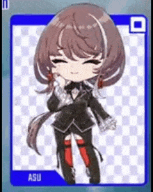 a little girl with brown hair is wearing a black suit and red socks .