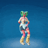 a girl with green hair and red skin is wearing a school uniform