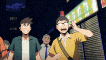 a cartoon drawing of two men standing in front of a sign that says kabab