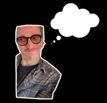 a man with glasses and a thought bubble above him