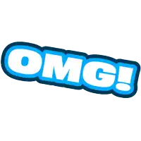 a blue and white logo that says omg
