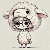 a drawing of a girl dressed as a sheep with glasses