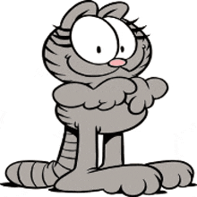 a cartoon cat is sitting behind bars and looking out a window .