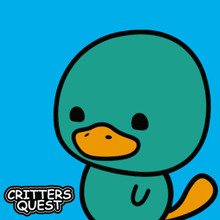 a cartoon drawing of a duck with the words critters quest on the bottom