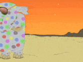 a cartoon of an elephant wearing sunglasses with the caption co robicie tak daleko od miasta below it